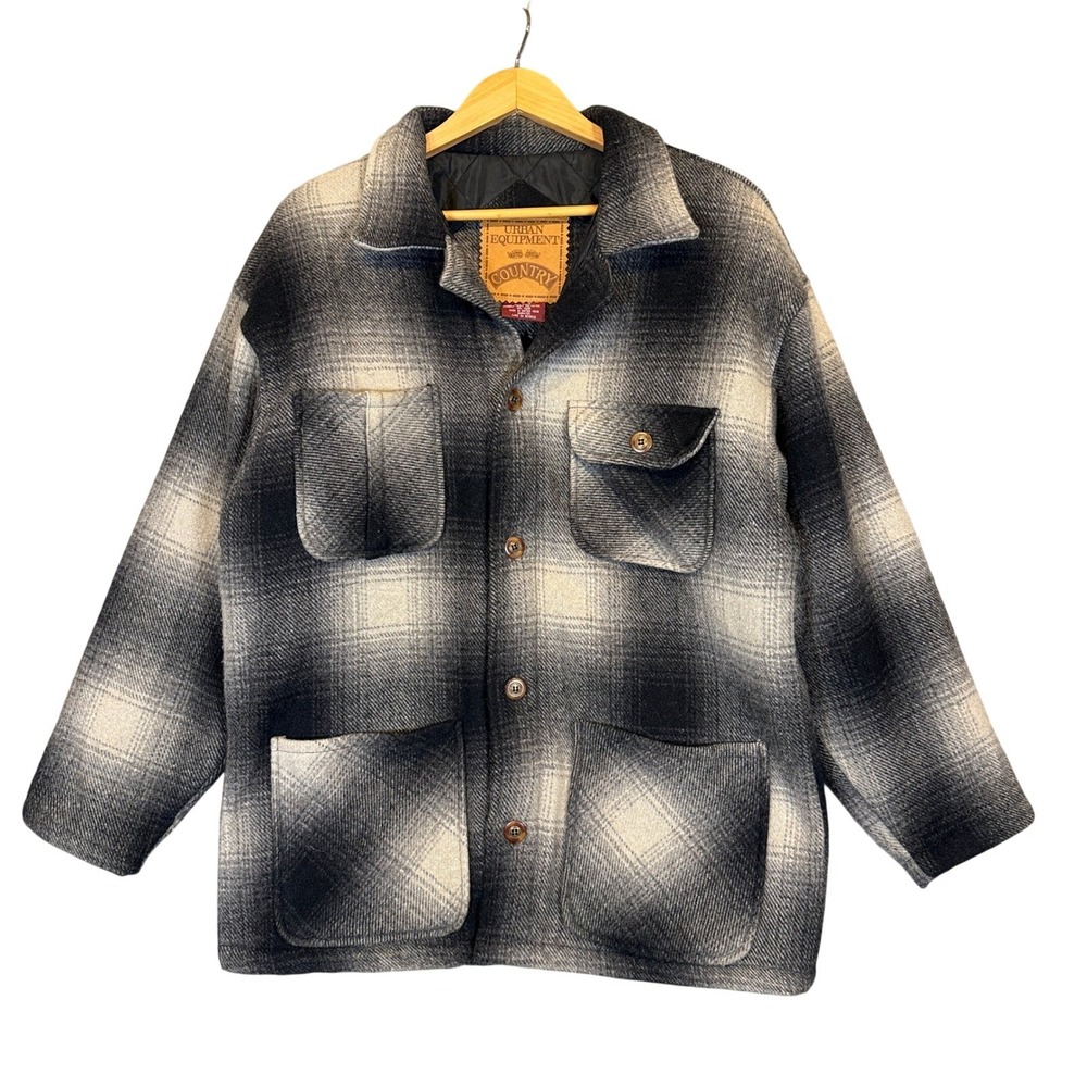 Urban Equipment Country Jacket Men Small Wool Blend Quilted Lined Plaid Grey S